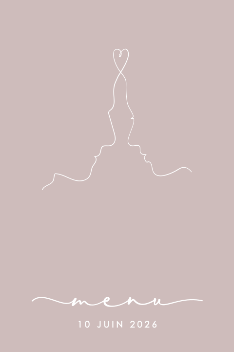 Carte menu avec dessin d'un couple sur fond rose