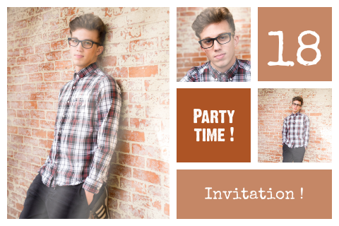 Carte d'invitation géométrique avec des photos et détails rouges