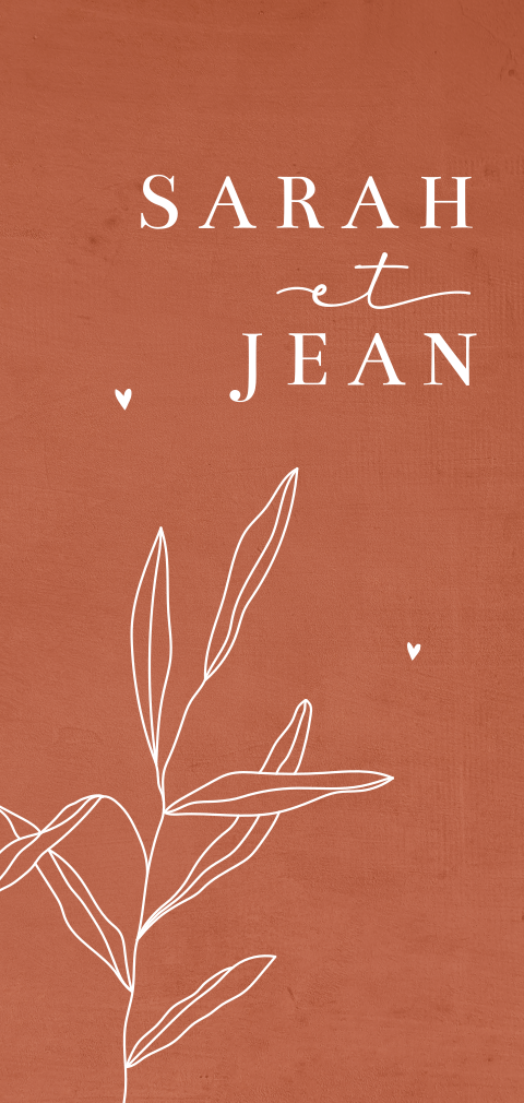 Faire-part ton orangé avec esquisses de fleurs