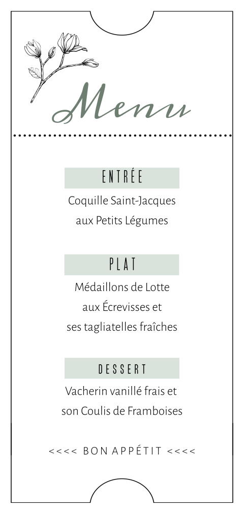 Carte de menu classique avec des tons verts