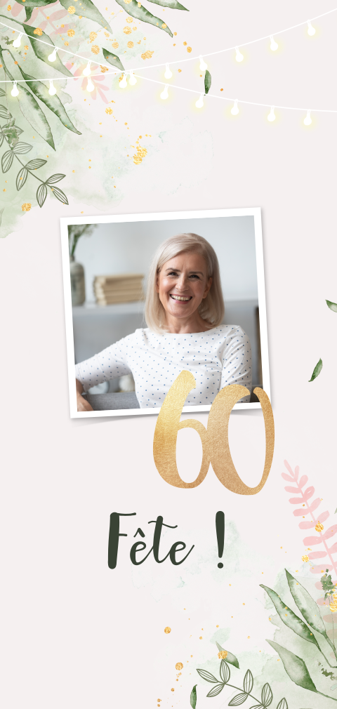 Carte d'invitation pour le 60e anniversaire à motif floral