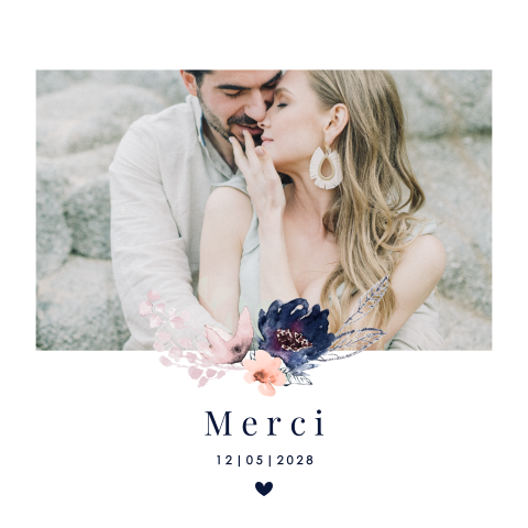 Carte de remerciement élégante avec des fleurs aquarelles et une photo