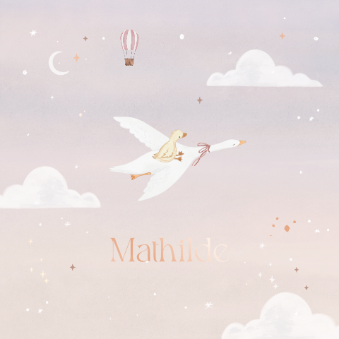 Faire-part de naissance avec oie et montgolfière