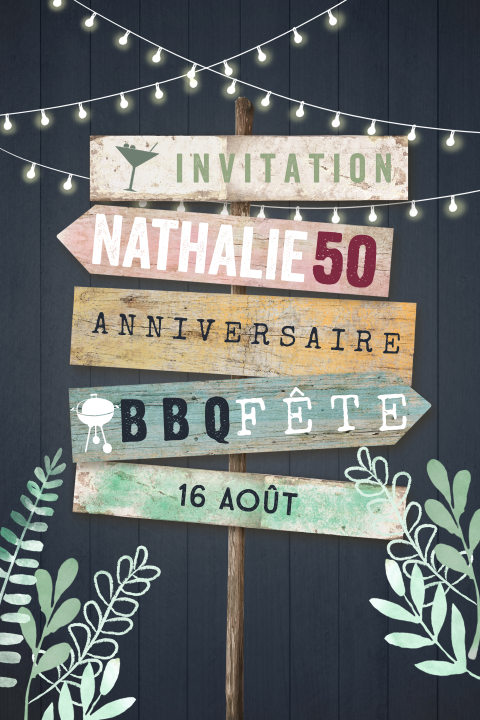 Invitation pour le 50e anniversaire avec panneau et guirlande