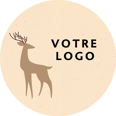 Autocollant renne et logo sur fond beige – 20 ex