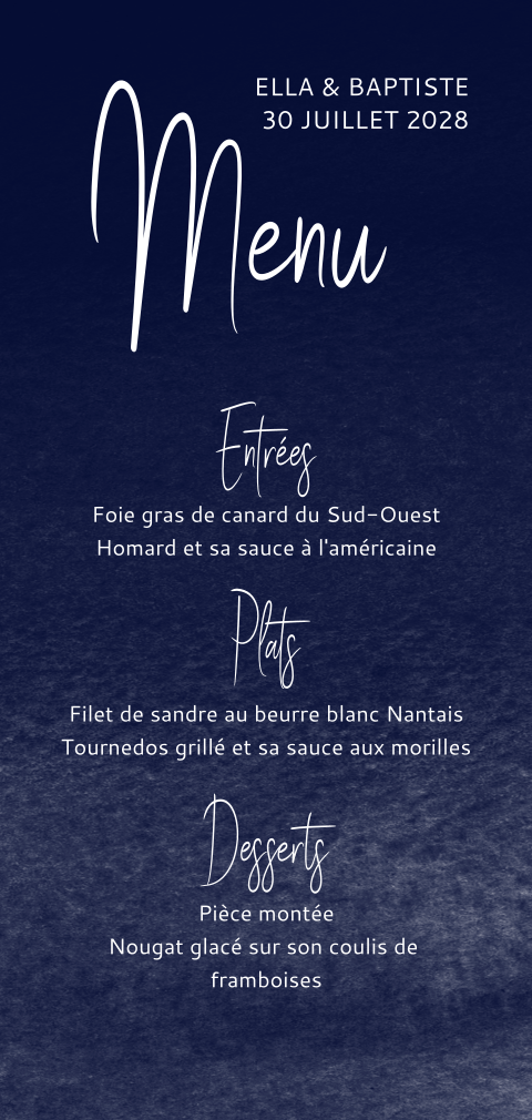 Menu moderne avec un fond bleu foncé