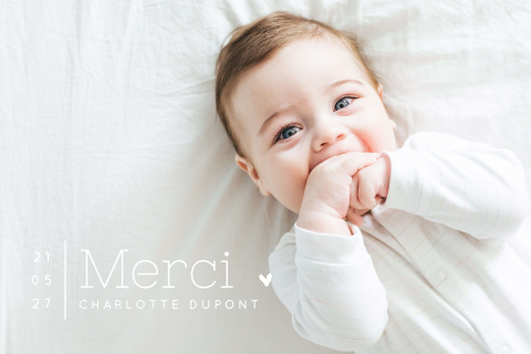 Carte de remerciement de baptême avec grande photo et cœur