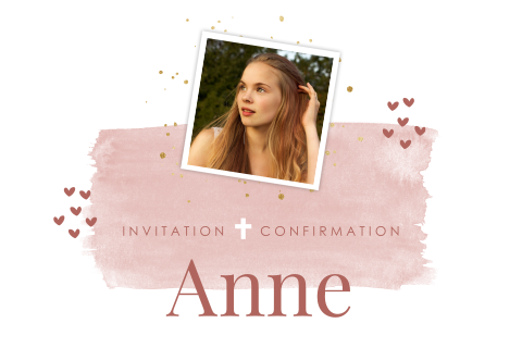 Faire-part de confirmation doux avec photo et aquarelle rose