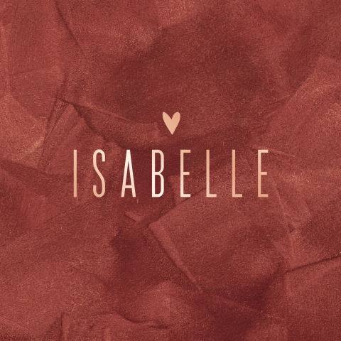 Faire-part de naissance avec dorure rosée sur fond en velours rouge