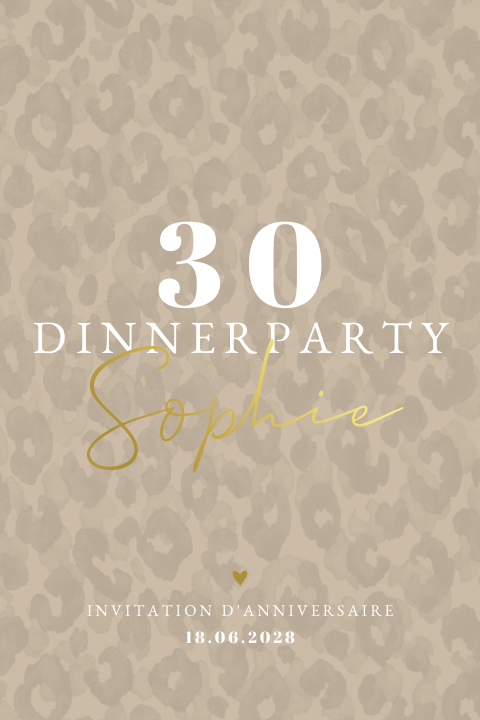 Carte d'invitation tendance avec dorures sur fond motif panthère taupe