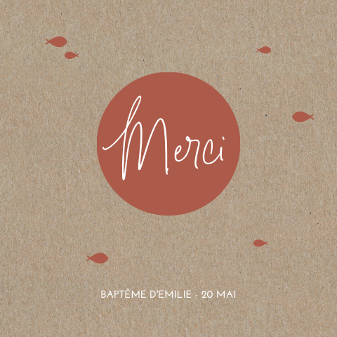 Carte de remerciement baptême avec poisson sur impression kraft