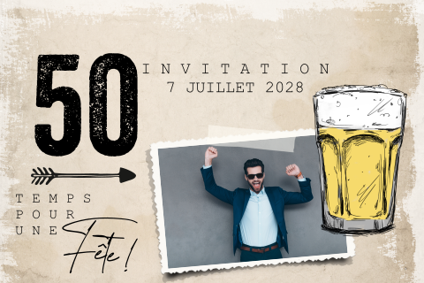 Carte d'invitation pour le 50e anniversaire avec un verre de bière