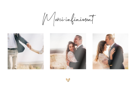 Carte de remerciement avec des cœurs, des branches et des photos