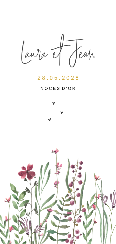 Invitation d'anniversaire de mariage avec des fleurs sauvages
