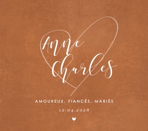 Faire-part vintage avec cœurs discrets et fond ocre