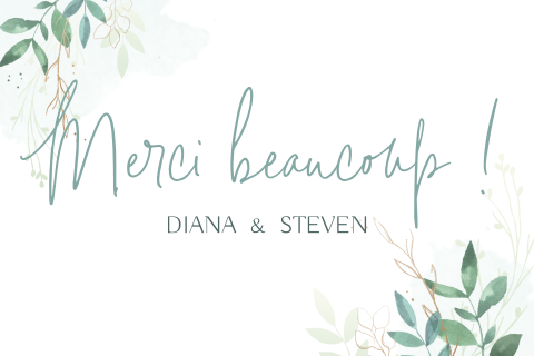 Carte de remerciement avec des feuilles d'aquarelle