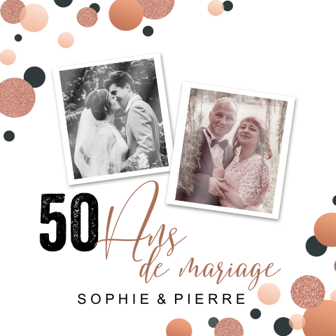Invitation pour 50 ans de mariage avec des confettis et photo