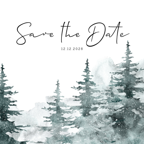 Save the date ambiance hivernale avec un sapin en aquarelle