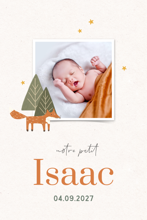 Faire-part de naissance avec polaroid et renard
