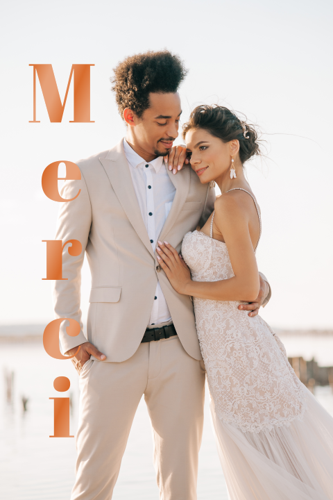 Carte de remerciement mariage avec photo et merci en vernis