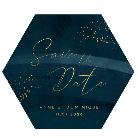 Save the date avec un fond bleu foncé et des dorures