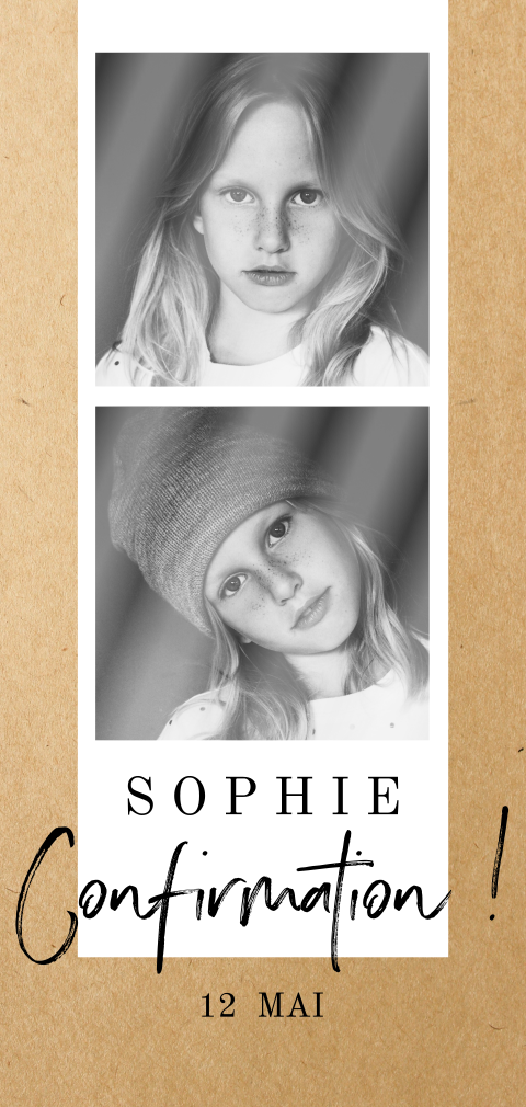Faire-part de confirmation avec bande photo sur fond d'aspect kraft
