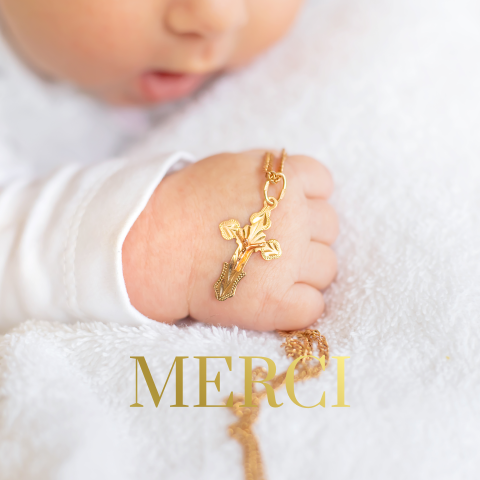 Carte de remerciement de baptême avec grande photo et dorure