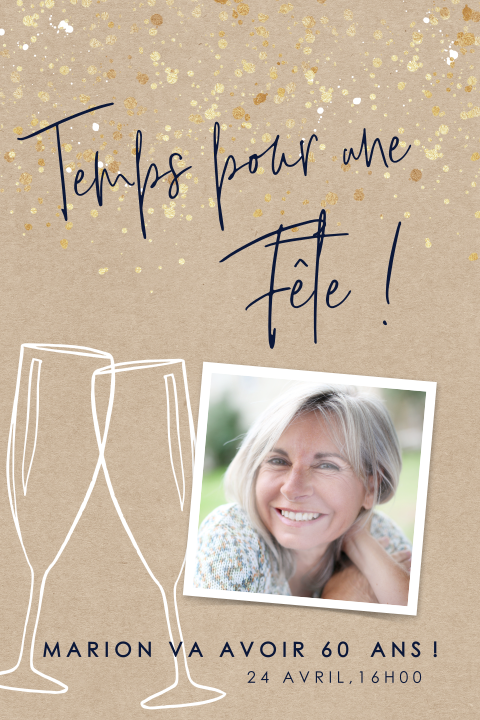 Carte d'invitation avec des confettis sur un fond en kraft