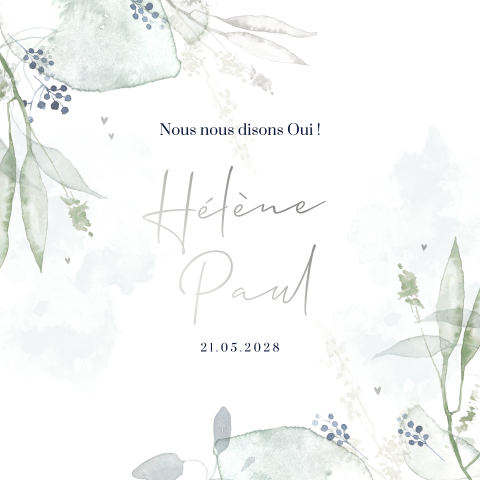 Faire-part avec branches d'aquarelle en bleu et vert