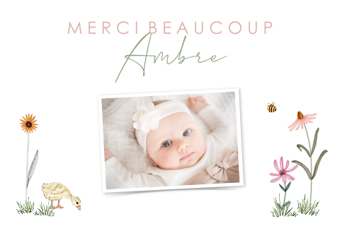 Carte de remerciement de baptême printanière