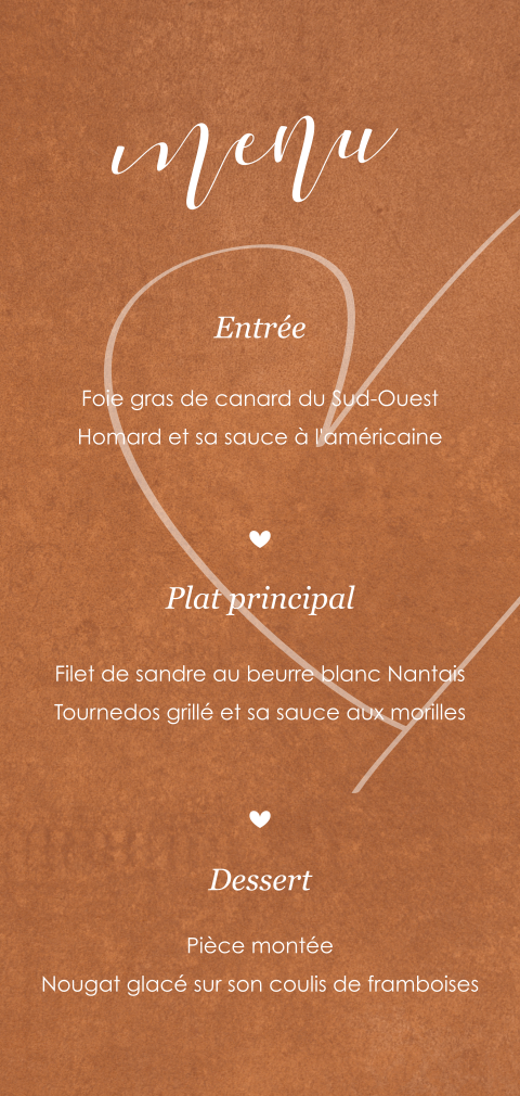 Menu vintage avec un cœur discret et un fond ocre