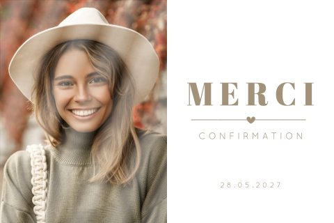 Remerciements pour la confirmation avec photo et cœur beige