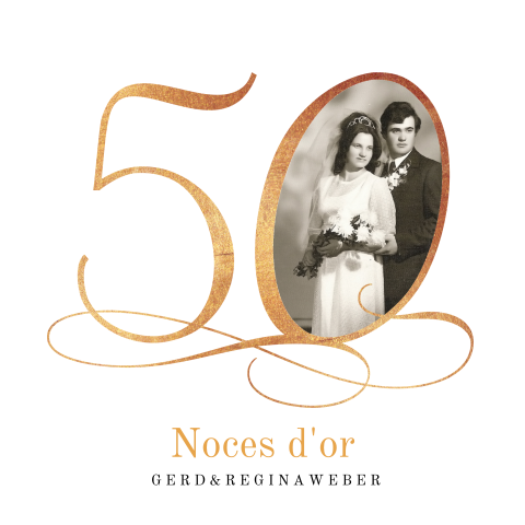 Envoyer une invitation pour les noces d'or avec de l'or étincelant et une photo