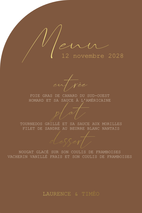 Carte de menu classique avec dorures sur fond marron