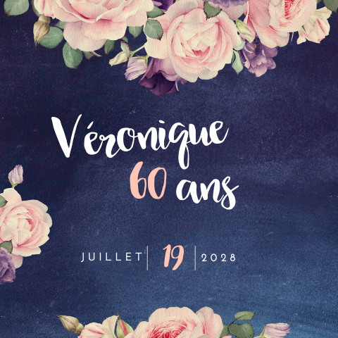 Carte d'invitation romantique pour les 60 ans avec des fleurs