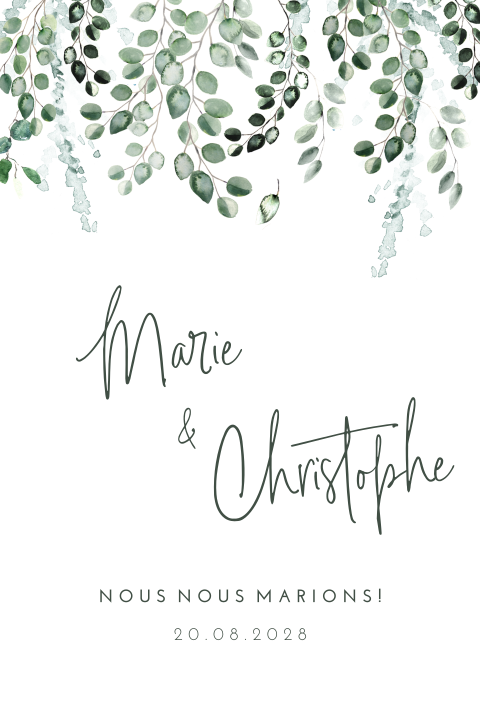 Faire-part de mariage élégant avec des feuillages