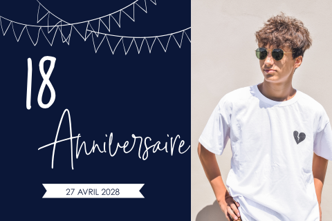 Carte d'invitation d'anniversaire avec une photo et des guirlandes