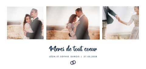 Carte de remerciement avec photos et dessins d'alliances