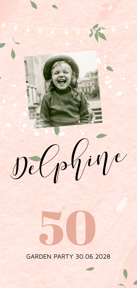 Invitation pour les 50 ans avec photo et guirlandes lumineuses