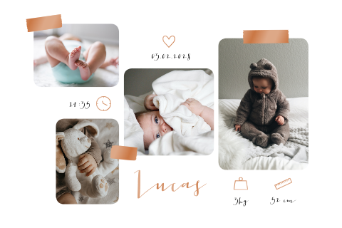 Faire-part de naissance avec photos et rubans adhésifs