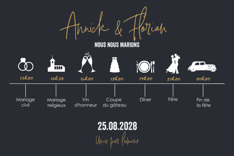 Faire-part moderne avec chronologie et symboles