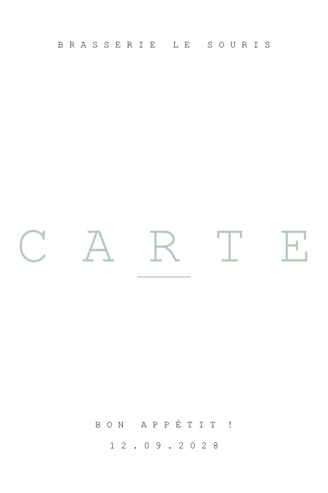 Menu en vert et blanc avec une élégante écriture