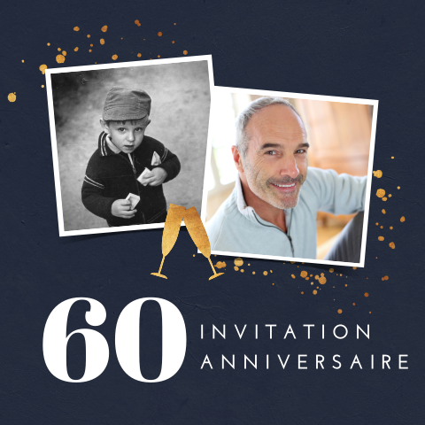 Carte d'invitation élégante avec des verres à champagne et photos