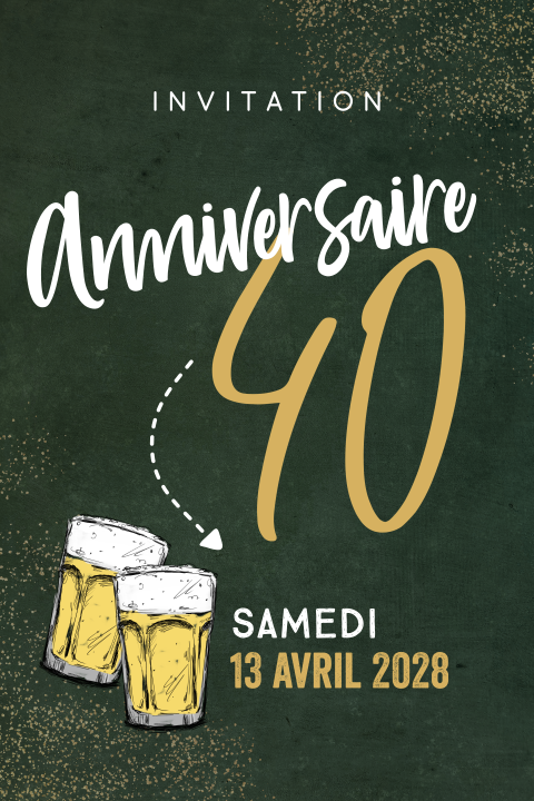 Carte d'invitation d'anniversaire vert foncé avec des verres à bière