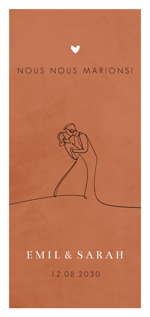 Faire-part de mariage allongée en terre cuite avec dessin en traits