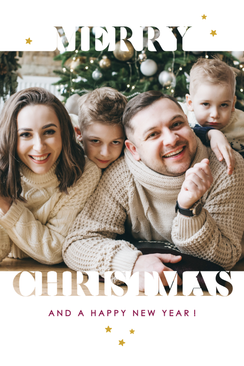Carte de Noël avec une photo et des petites étoiles