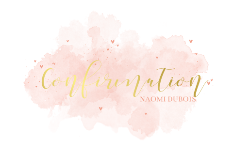 Faire-part de confirmation avec des dorures et aquarelles roses