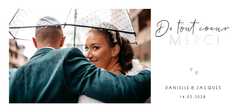 Carte de remerciement panoramique avec dorure argentée et photo