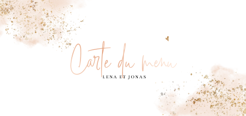 Menu avec des ornements dorés et de l'aquarelle rose