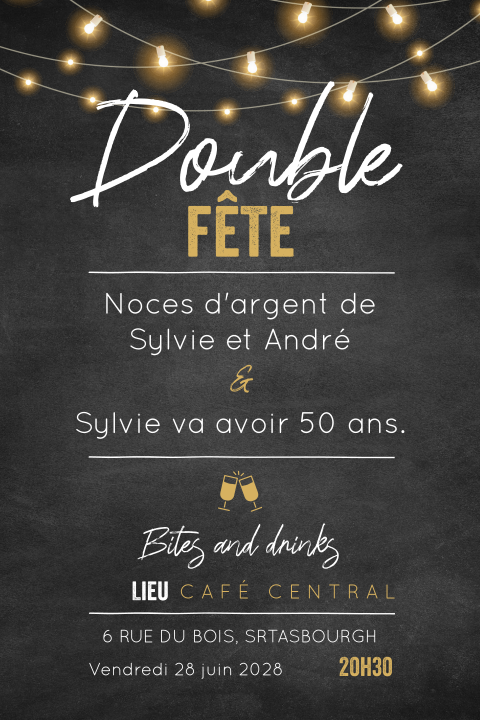 Invitation à une double fête avec des guirlandes lumineuses